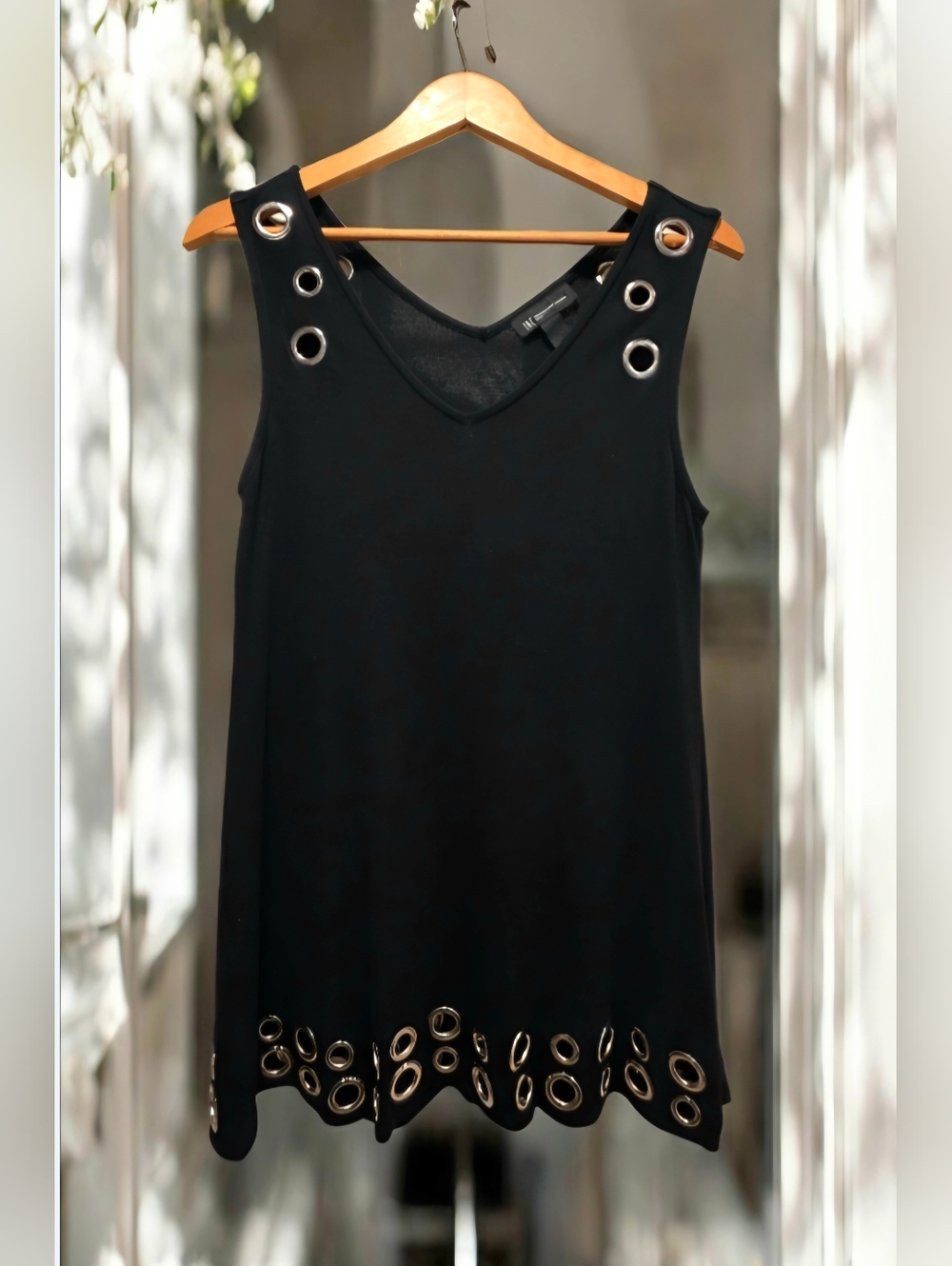 INC International Concepts Black Sleeveless Grommet Detail Dress